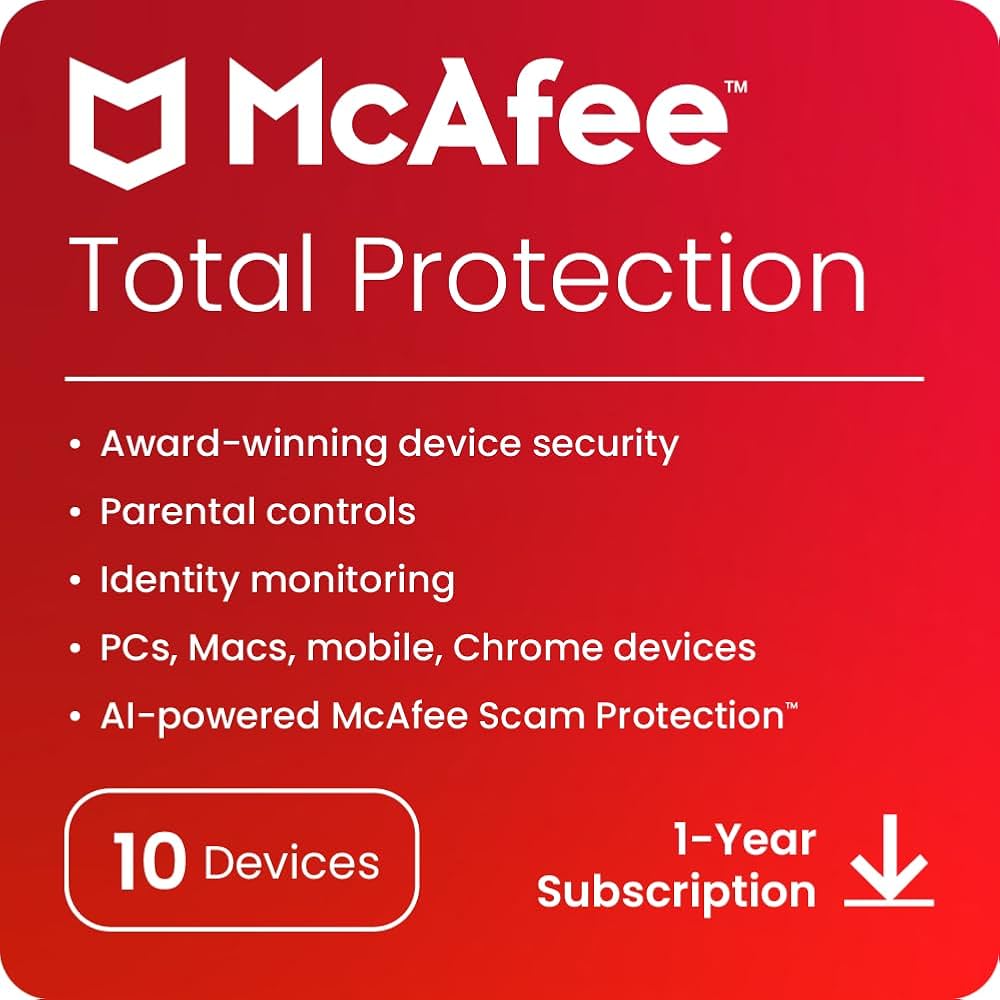 McAfee Internet Security 2025 - 10 Device - GLOBAL Key - Antivirus Software - Activation Windows/Mac/Android/iOS 1 Year Subscription